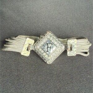 Initial "F" GANZ Multi Chain Bracelet, Silver Tone & Rhinestones, Magnetic Clasp